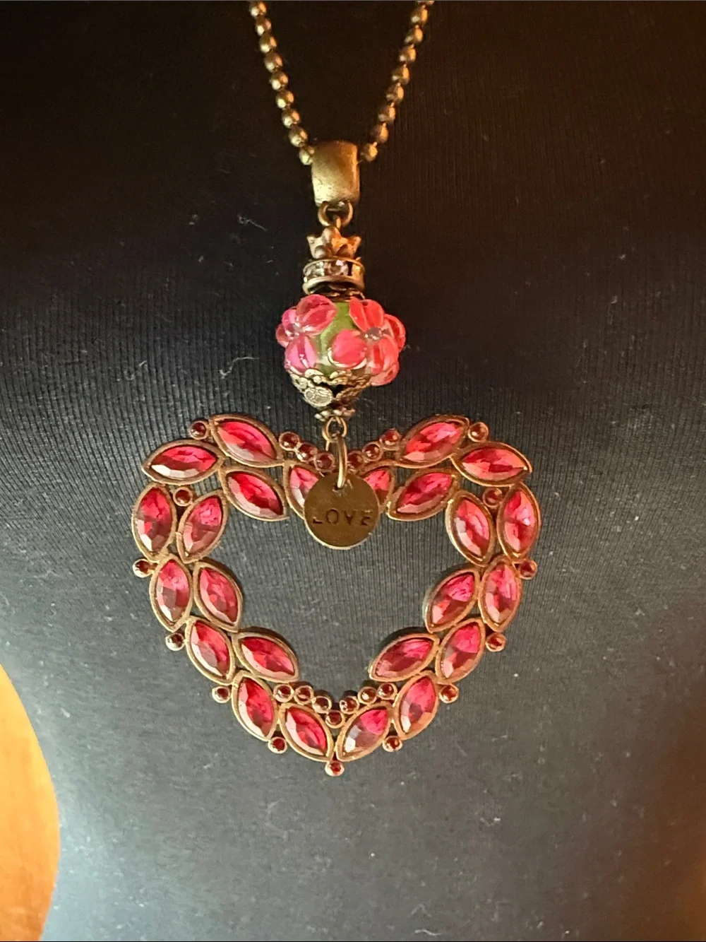 Vintage-Inspired Pink Heart Pendant Necklace with 'LOVE' Charm